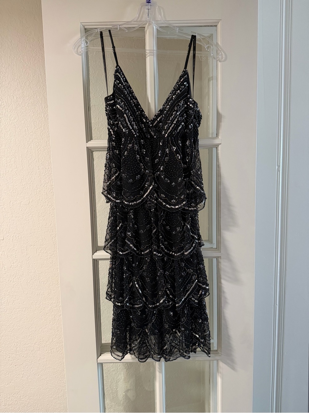 Sue Wong Black Beaded Tiered Dress